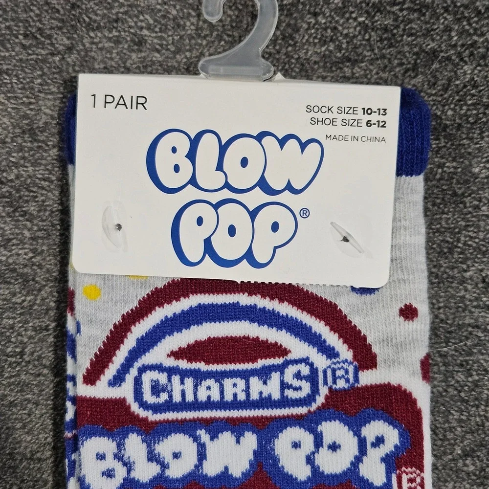 Blow Pop Cherry Candy Mens Crew Socks Gray Polka Dot‎ Shoe Size 6-12